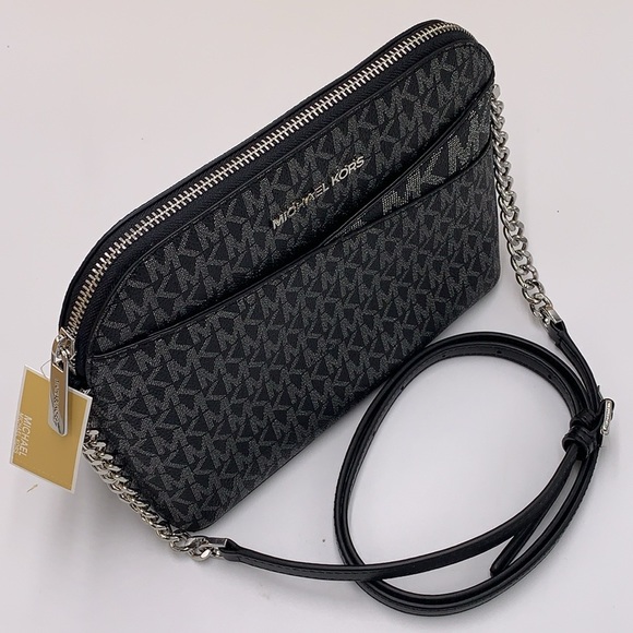 MICHAEL KORS Jet Set Medium Logo Dome Satchel Crossbody 
Black/Silver 
NWT - Picture 13 of 16